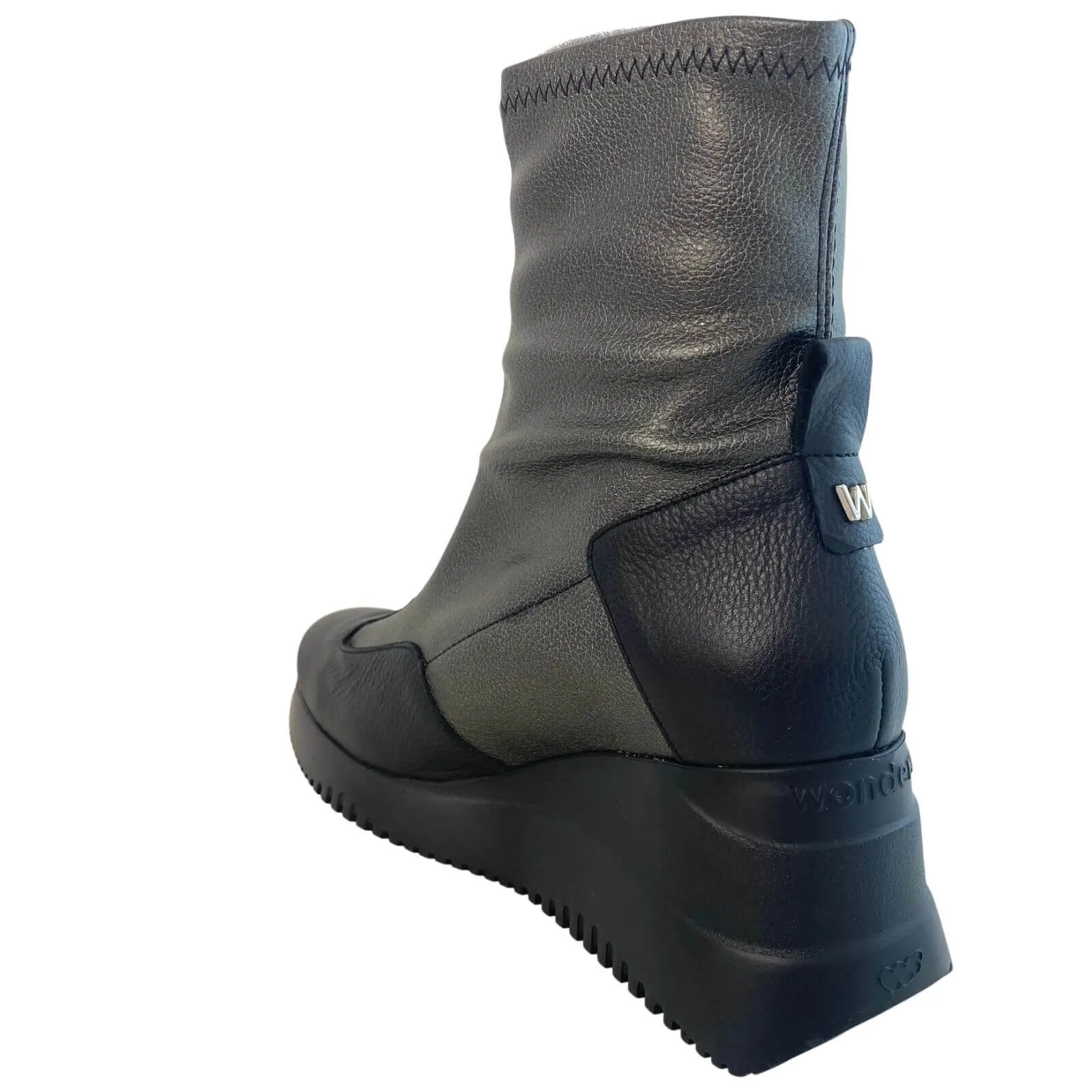 Wonders Black & Silver Leather Wedge Boots