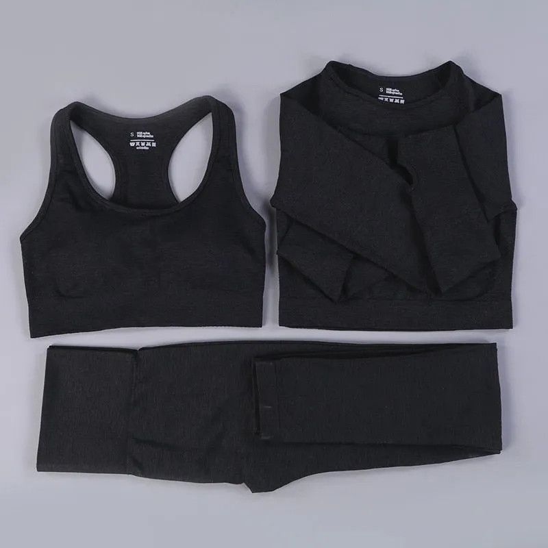 Yoga Activewear Set with Long Sleeve Shirts and High Waist Leggings