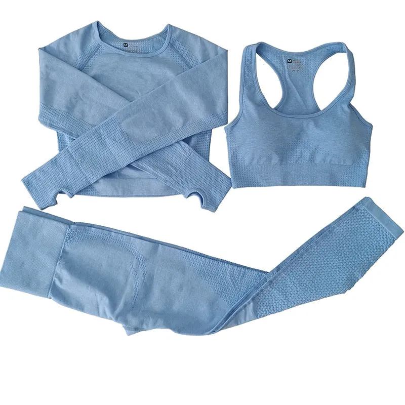 Yoga Activewear Set with Long Sleeve Shirts and High Waist Leggings