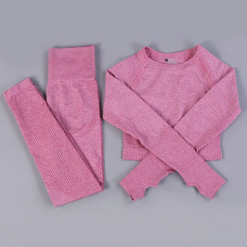 Yoga Activewear Set with Long Sleeve Shirts and High Waist Leggings