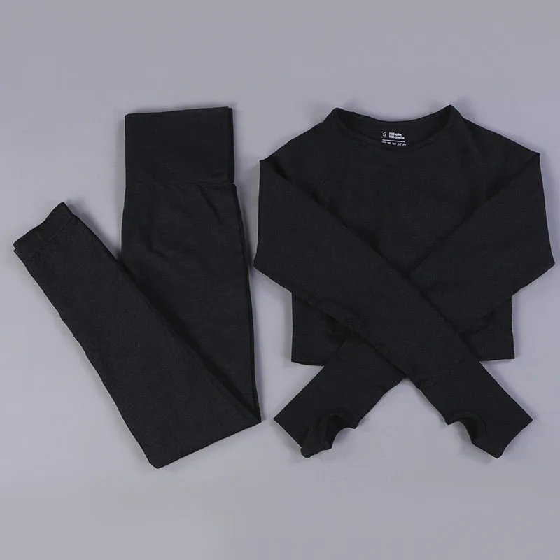 Yoga Activewear Set with Long Sleeve Shirts and High Waist Leggings