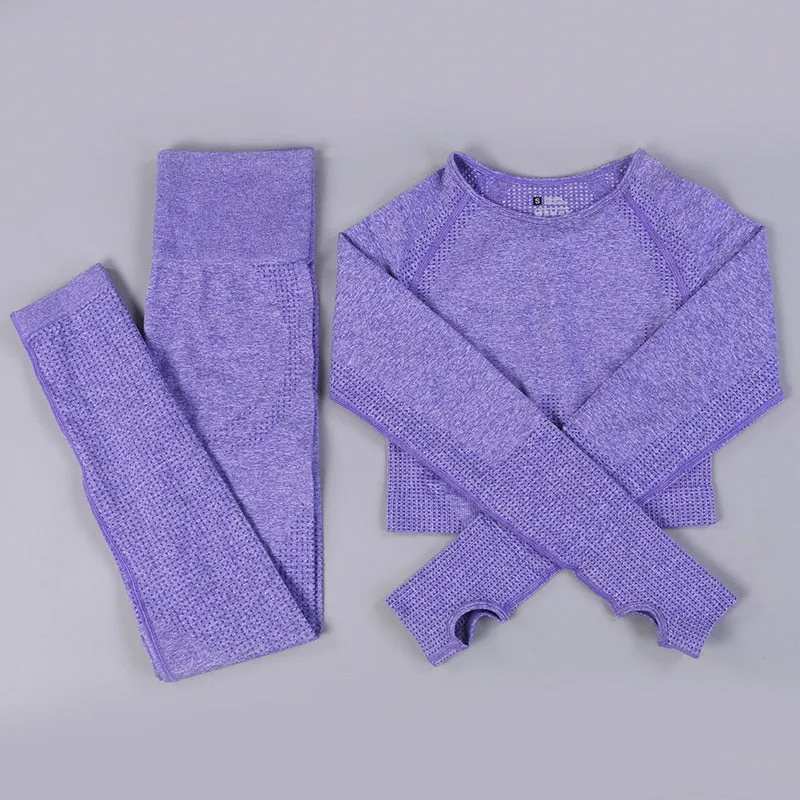 Yoga Activewear Set with Long Sleeve Shirts and High Waist Leggings