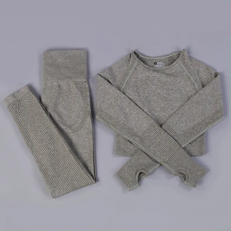 Yoga Activewear Set with Long Sleeve Shirts and High Waist Leggings
