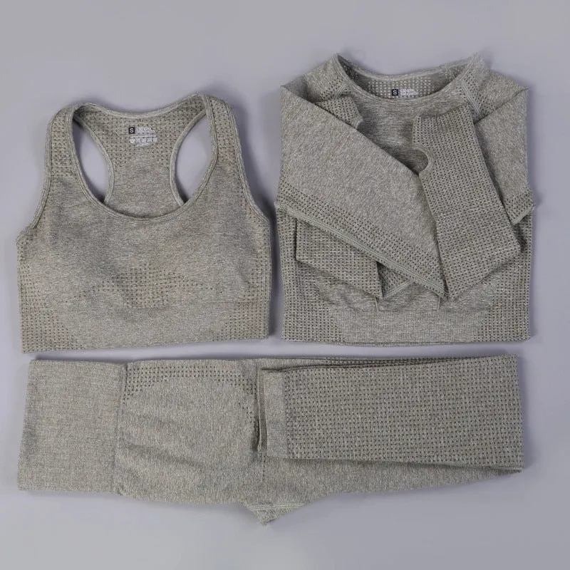 Yoga Activewear Set with Long Sleeve Shirts and High Waist Leggings