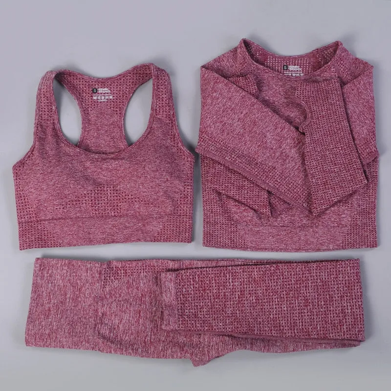 Yoga Activewear Set with Long Sleeve Shirts and High Waist Leggings