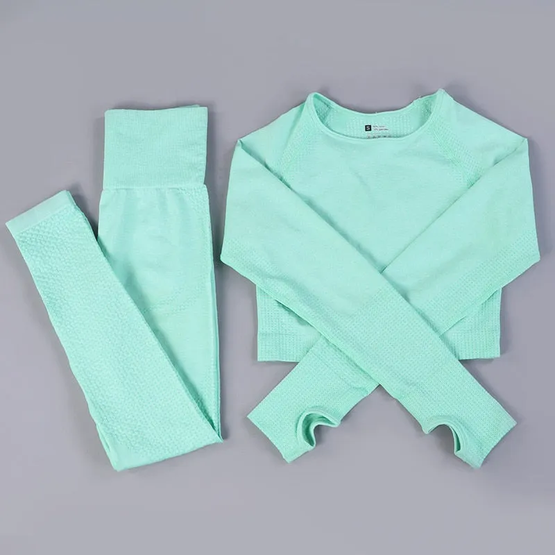 Yoga Activewear Set with Long Sleeve Shirts and High Waist Leggings