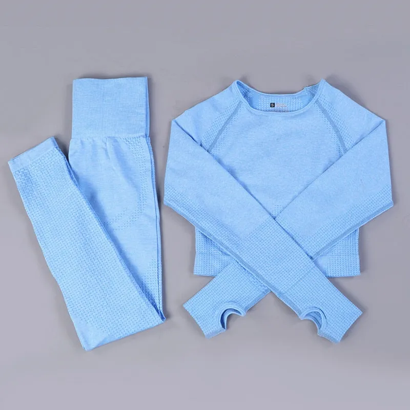 Yoga Activewear Set with Long Sleeve Shirts and High Waist Leggings