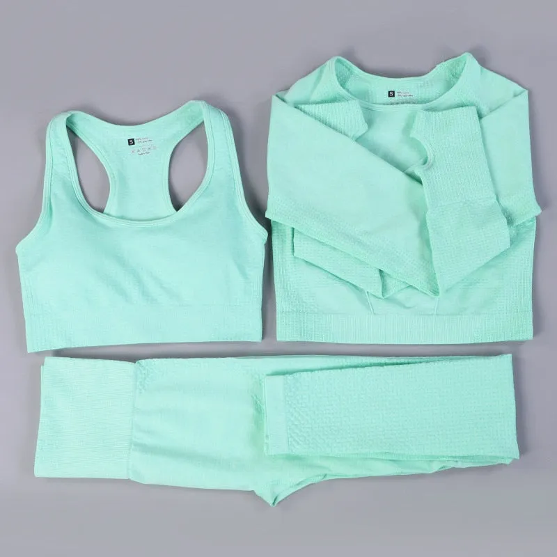Yoga Activewear Set with Long Sleeve Shirts and High Waist Leggings