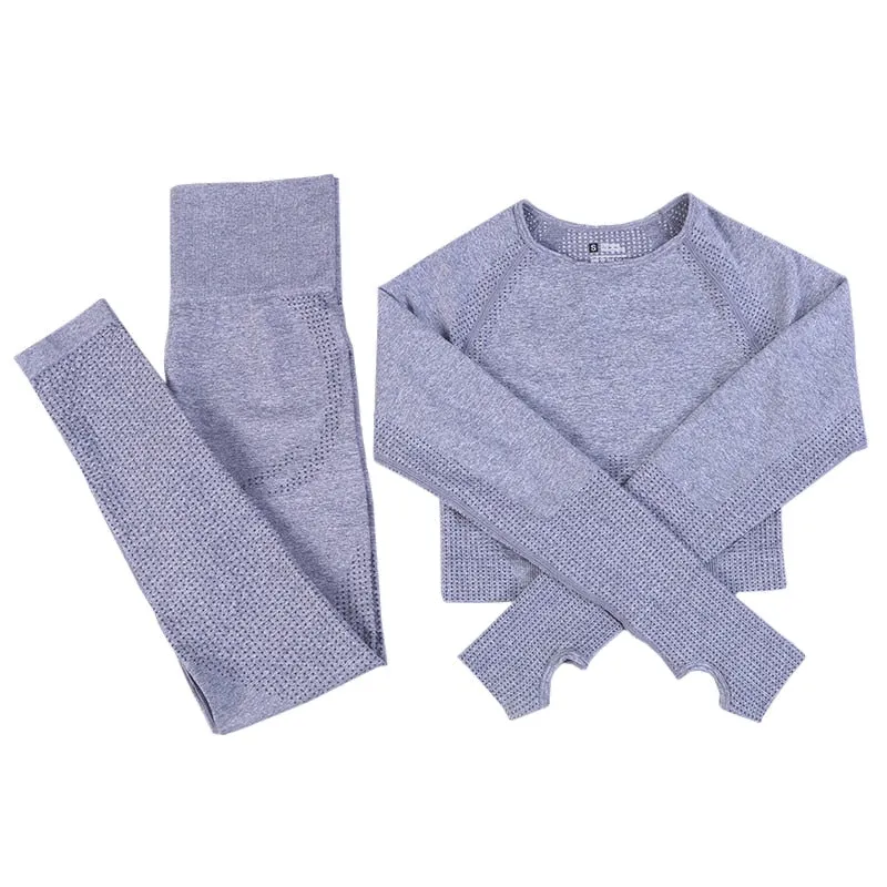 Yoga Activewear Set with Long Sleeve Shirts and High Waist Leggings