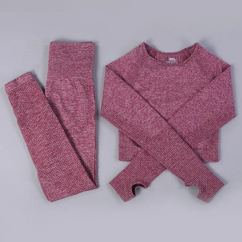 Yoga Activewear Set with Long Sleeve Shirts and High Waist Leggings