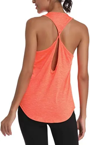 Yoga Shirts for Women Activewear Athletic Sleeveless Gym Tank Tops Open Back Running Sports Workout Tops(Orange XL)