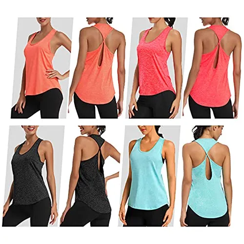 Yoga Shirts for Women Activewear Athletic Sleeveless Gym Tank Tops Open Back Running Sports Workout Tops(Orange XL)