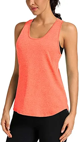 Yoga Shirts for Women Activewear Athletic Sleeveless Gym Tank Tops Open Back Running Sports Workout Tops(Orange XL)
