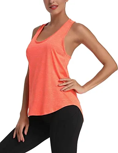 Yoga Shirts for Women Activewear Athletic Sleeveless Gym Tank Tops Open Back Running Sports Workout Tops(Orange XL)